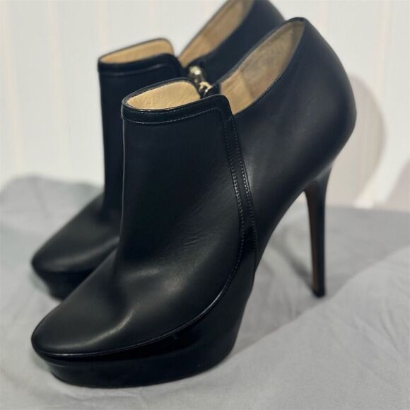 Jimmy Choo Black Leather Platform Ankle Booties Heels Size 39 EU / 8.5 US - Picture 2 of 10